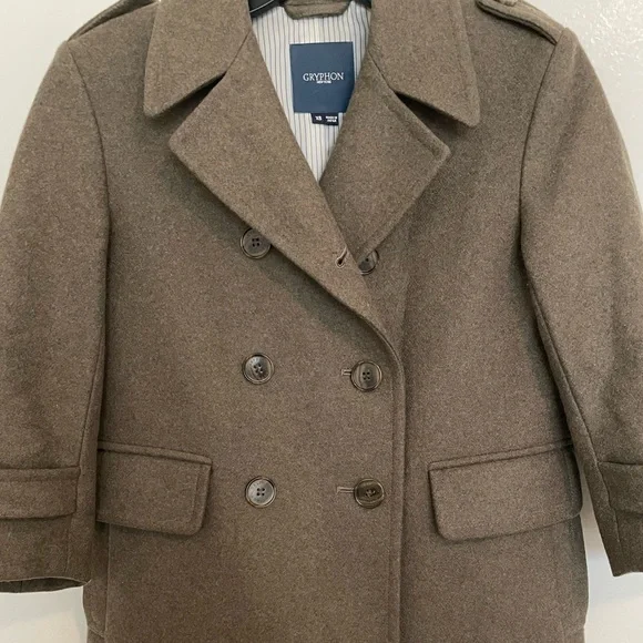 Gryphon New York Olive Shrunken Wool Pea Coat Double Breasted Size XS - Picture 6 of 12